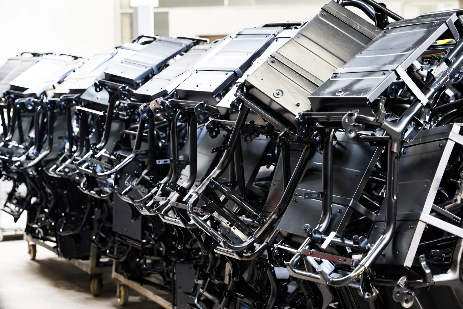 Vehicle frames prepared for assembly